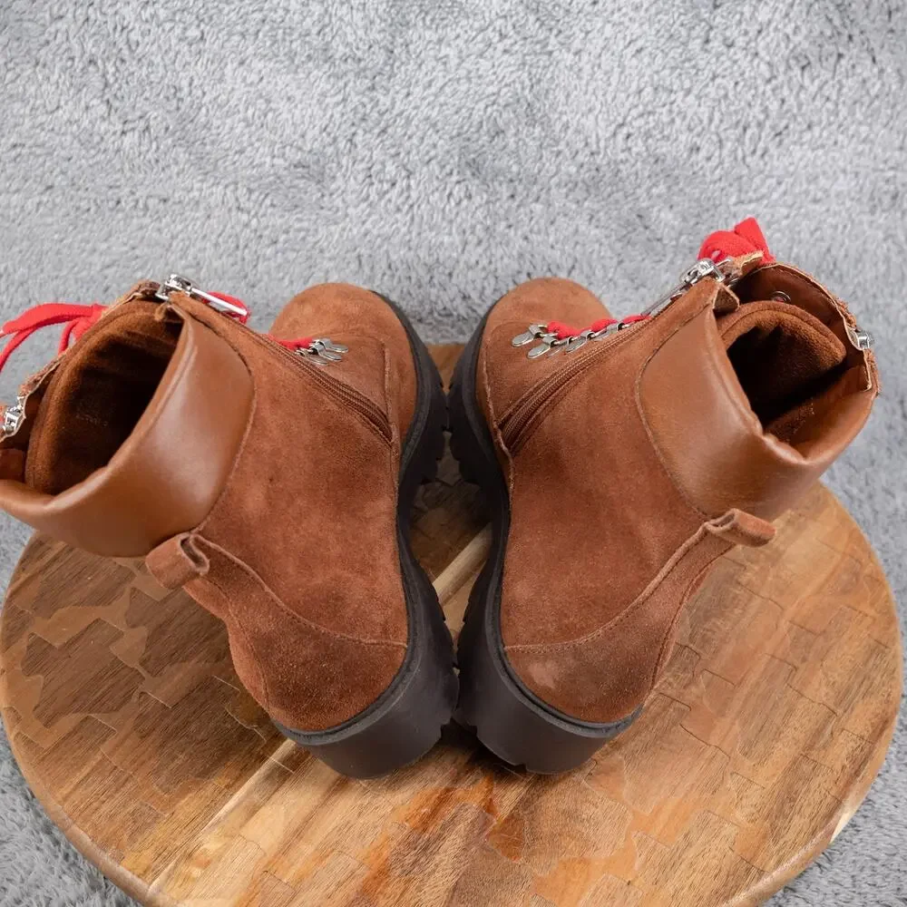 Charles David Rocky WOMENS Size 9.5 ‎ Brown Suede Leather Ankle Combat Boots